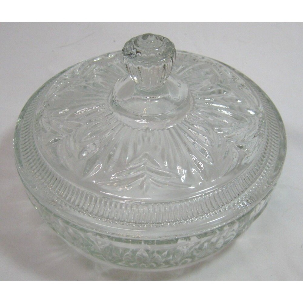 Vtg Avon Clear Pressed Glass Covered Candy Dish Powder Vanity Trinket Box W Lid